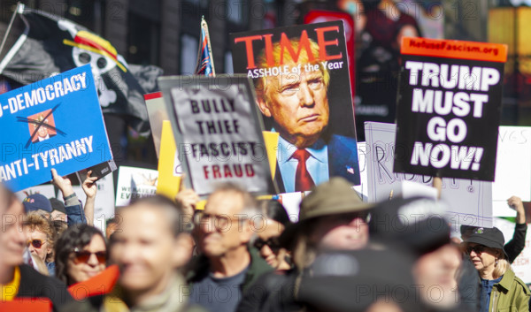 Demonstrators participating in "No Kings" Protest March, Times Square, Manhattan, New York City, New York, USA, October 1, 2025