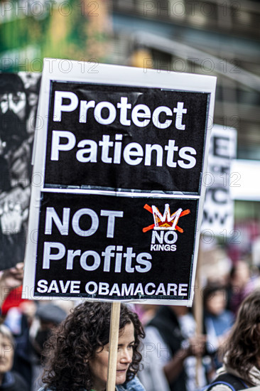 Demonstrators participating in "No Kings" Protest March, Times Square, Manhattan, New York City, New York, USA, October 1, 2025