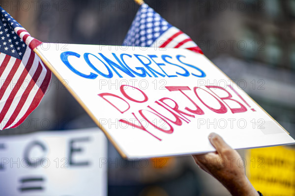 Demonstrators participating in "No Kings" Protest March, Times Square, Manhattan, New York City, New York, USA, October 1, 2025