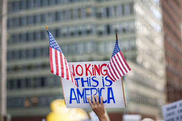 Demonstrators participating in "No Kings" Protest March, Times Square, Manhattan, New York City, New York, USA, October 1, 2025
