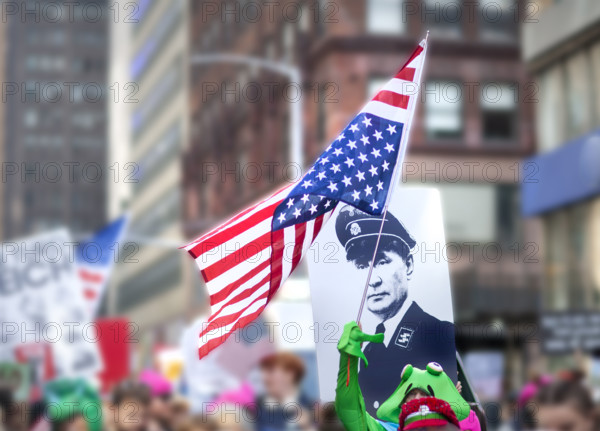 Demonstrators participating in "No Kings" Protest March, Times Square, Manhattan, New York City, New York, USA, October 1, 2025