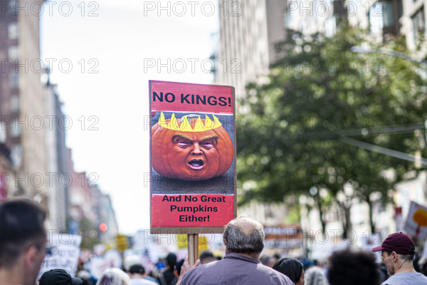 Demonstrators participating in "No Kings" Protest March, Times Square, Manhattan, New York City, New York, USA, October 1, 2025
