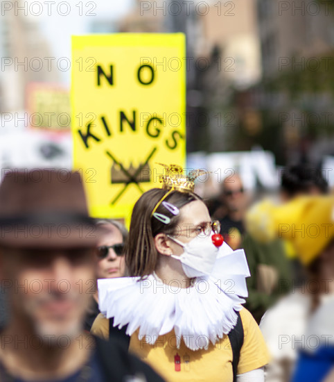 Demonstrators participating in "No Kings" Protest March, Times Square, Manhattan, New York City, New York, USA, October 1, 2025