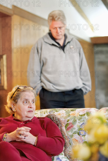 U.S. President Bill Clinton and U.S. Secretary of State Madeleine Albright at Camp David during the Israeli/Palestinian Summit, Frederick County, Maryland, USA, David Scull, White House Photographer, July 19, 2000