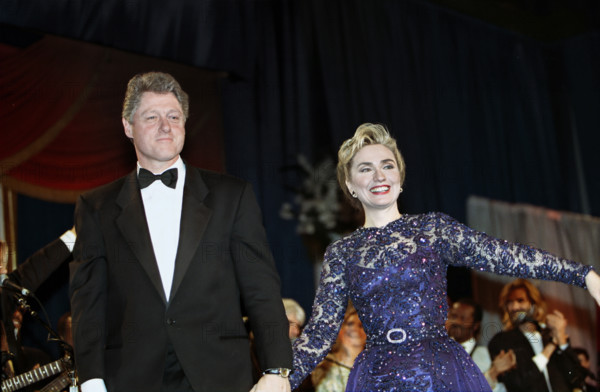 U.S. President Bill Clinton and U.S. First Lady Hillary Clinton one of his inauguration balls, Arkansas Inaugural Ball, Washington Convention Center, Washington, D.C., USA, Bob McNeely, White House Photographer, January 20, 1993