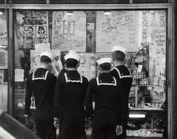 Group of sailors window shopping, Manhattan, New York City, New York, USA, Angelo Rizzuto, Anthony Angel Collection, May 1956