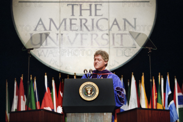 U.S. President Bill Clinton delivering speech at the American University, Washington, D.C., USA, Bob McNeely, White House Photographer, February 26, 1993