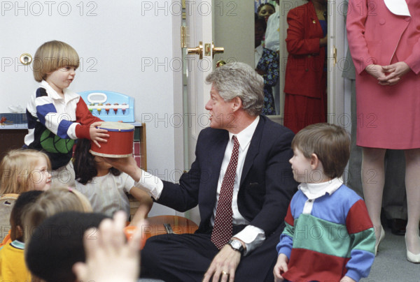 U.S. President Bill Clinton visiting the Child Development Center in downtown Atlanta, Georgia, USA, Barbara Kinney, White House photographer, March 19, 1993