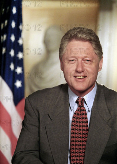 Half-length portrait of U.S. President Bill Clinton in the Cabinet Room, White House, Washington, D.C., USA, Sharon Farmer, White House photographer, May 12, 1999