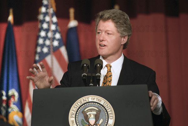 U.S. President Bill Clinton addressing the National League of Cities Legislative conference, Washington Hilton Hotel, Washington, D.C., USA, Barbara Kinney, White House photographer, March 8, 1993