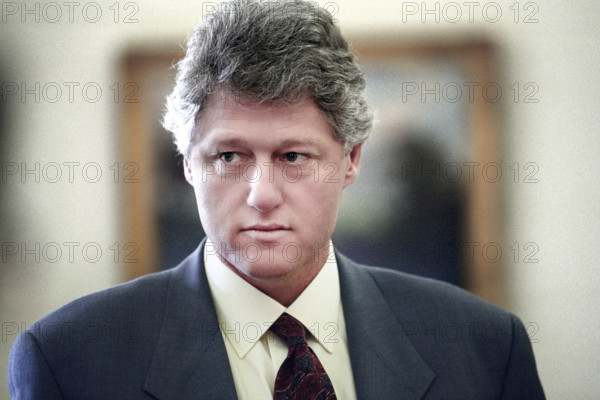 U.S. President Bill Clinton, head and shoulders portrait in Oval Office, White House, Washington, D.C., USA, Bob McNeely, White House Photographer, March 11, 1993