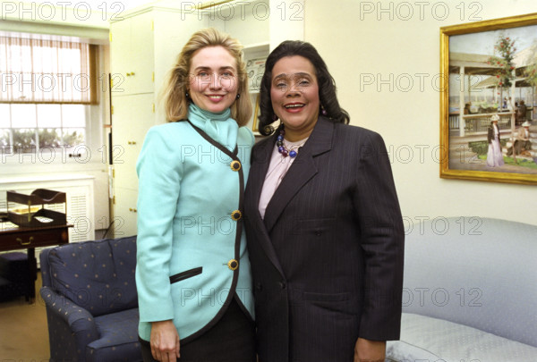 U.S. First Lady Hillary Clinton with civil rights leader Coretta Scott King, Washington, D.C., USA, Barbara Kinney, White House Photographer, March 16, 1993