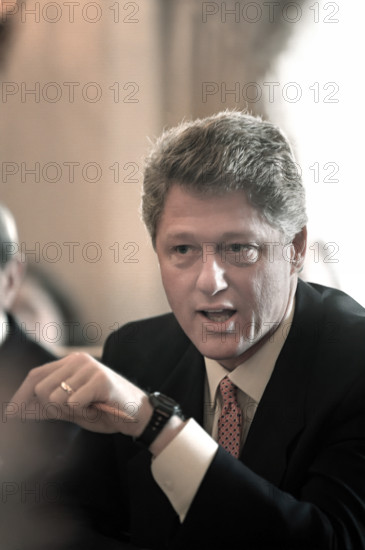 U.S. President Bill Clinton during his first cabinet meeting in the Cabinet Room of the White House, Washington, D.C., USA, Bob McNeely, White House Photographer, January 22, 1993