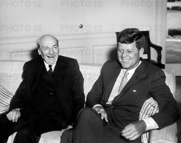 U.S. President John F. Kennedy meeting with Former British Prime Minister and Labour Party Leader, Clement Attlee, 1st Earl Attlee, Oval Office, White House, Washington, D.C., USA,  Abbie Rowe, White House Photographs, May 16, 1961