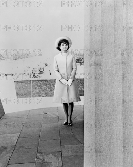 U.S. First Lady Jacqueline Kennedy standing at Vijay Chowk following her arrival in New Delhi, India, Cecil Stoughton, White House Photographs, March 12, 1962