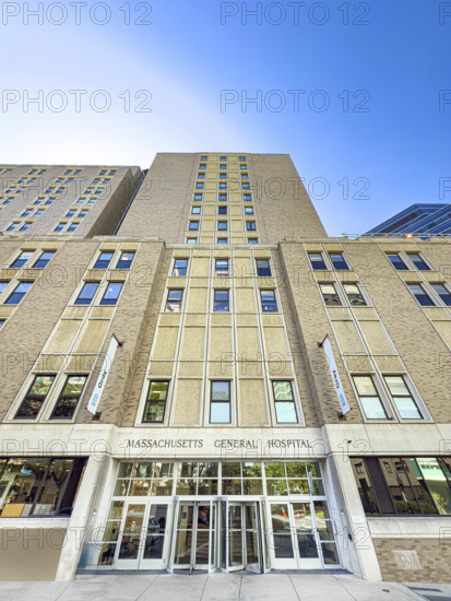 Massachusetts General Hospital, building exterior detail, low angle view, 55 Fruit Street, Boston, Massachusetts, USA