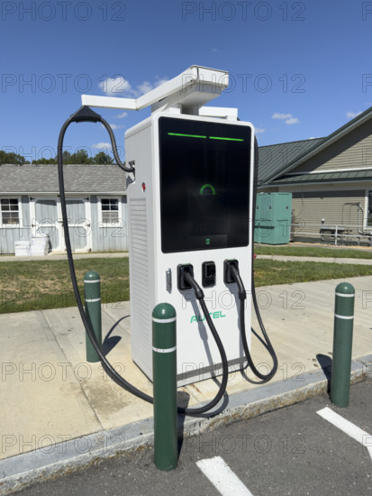 Autel electric vehicle charging station at rest stop near Stamford, Connecticut, USA