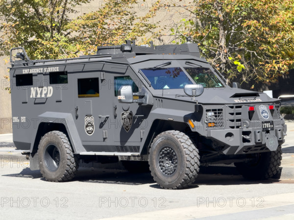 New York Police Department Emergency Service Unit's Armored "Bear" Vehicle parked near World Trade Center's memorial event, Manhattan, New York City, New York, USA