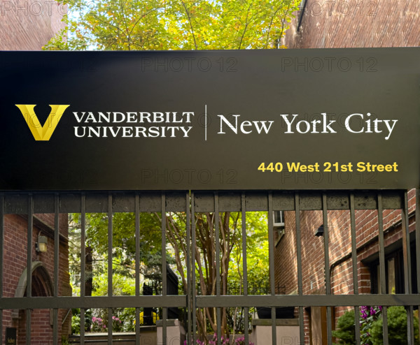 Vanderbilt University, New York City campus, sign above metal fence, Chelsea, Manhattan, New York City, New York, USA