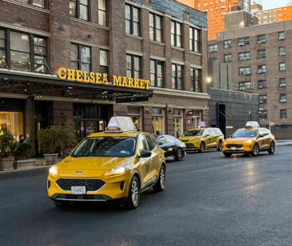 Chelsea Market and street scene at dusk, Ninth Avenue, Chelsea, Manhattan, New York City, New York, USA