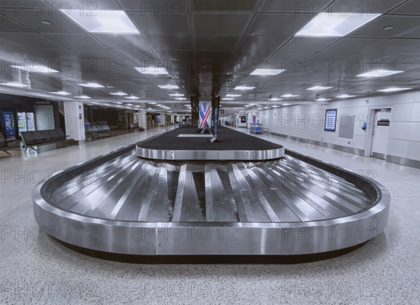 Empty baggage carousel, Logan International Airport in Boston, Massachusetts, USA