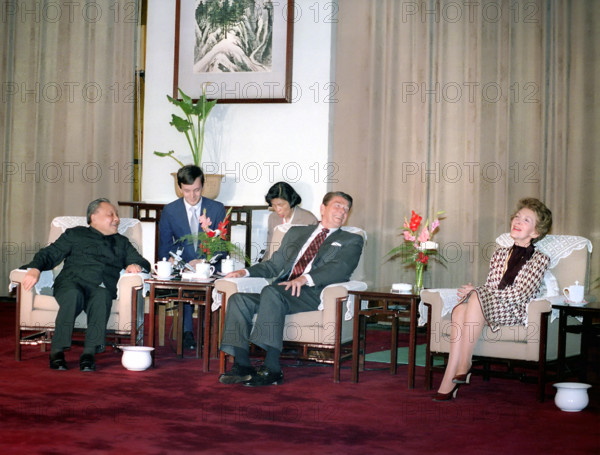 U.S. President Ronald Reagan and U.S. First Lady Nancy Reagan meeting with Chinese Chairman Deng Xiaoping, The Great Hall of The People, Beijing, People's Republic of China, President Ronald Reagan White House Photographic Office, April 28, 1984