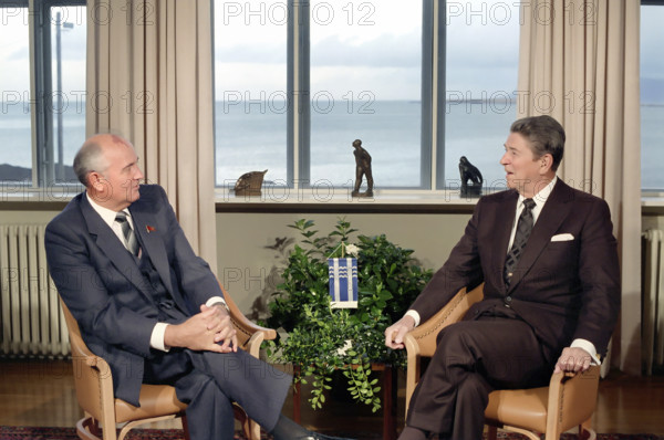 U.S. President Ronald Reagan meeting with Soviet General Secretary Mikhail Gorbachev at Hofdi House, Reykjavik, Iceland, President Ronald Reagan White House Photographic Office, October 11, 1986