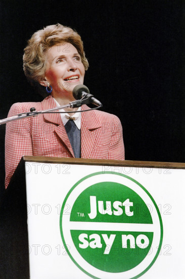 U.S. First Lady Nancy Reagan speaking at  "Just Say No" rally, Los Angeles, California, USA, President Ronald Reagan White House Photographic Office, May 13, 1987