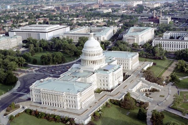 High angle view of U.S. Capitol Building, Washington, D.C., USA, President Ronald Reagan White House Photographic Office, May 14, 1982