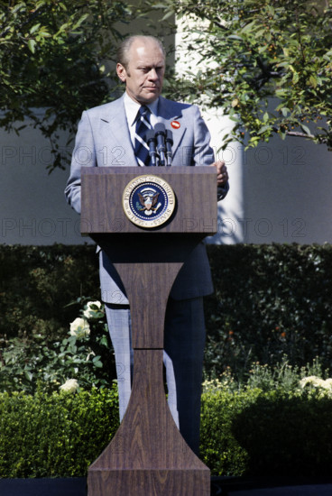 U.S. President Gerald R. Ford holding his second press conference, White House Rose Garden, Washington, D.C., USA, Gerald R. Ford White House Photographs, October 9, 1974