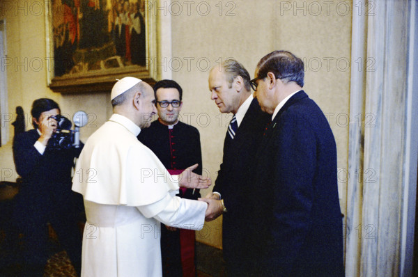 Pope Paul VI greeting U.S. President Gerald R. Ford in the Papal Library, Vatican City, Gerald R. Ford White House Photographs, June 3, 1975