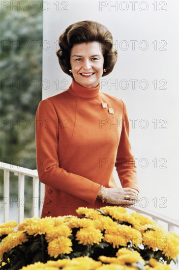 U.S. First Lady Betty Ford, half-length portrait, White House balcony, Washington, D.C., USA, Gerald R. Ford White House Photographs, October 2, 1974