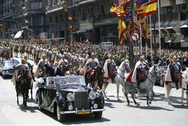 U.S. President Gerald R. Ford and Generalissimo Francisco Franco Riding in a Ceremonial Parade, Madrid, Spain, Gerald R. Ford White House Photographs, May 31, 1975`