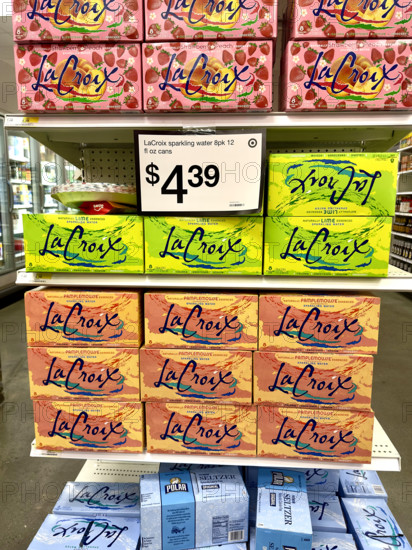 8-pack boxes of La Croix sparking water on  display, Target department store, Tribeca, Manhattan, New York City, New York, USA