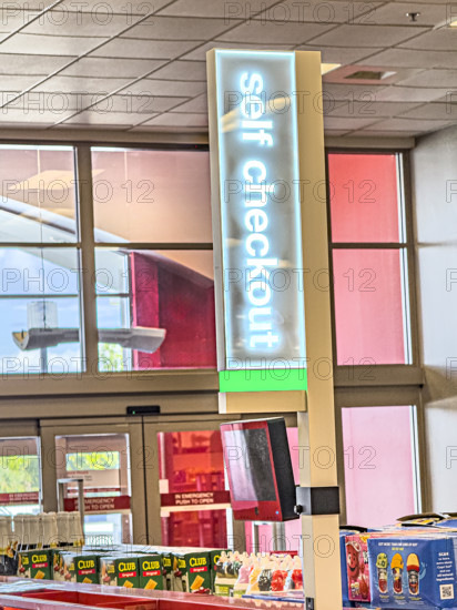 Self Check-out sign, Target Department Store, Boca Raton, Florida, USA