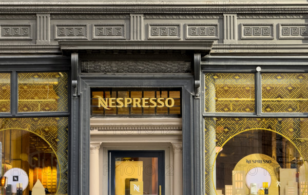 Nespresso flagship retail store, building exterior detail, 85 Fifth Avenue, Manhattan, New York City, New York, USA