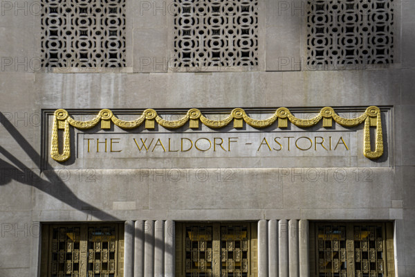 The Waldorf Astoria, luxury hotel and condominium residence, building exterior detail, Lexington Avenue, Manhattan, New York City, New York, USA