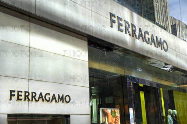 Ferragamo retail store, building exterior detail, 655 Fifth Avenue, Manhattan, New York City, New York, USA