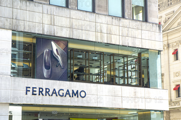 Ferragamo retail store, building exterior detail, 655 Fifth Avenue, Manhattan, New York City, New York, USA