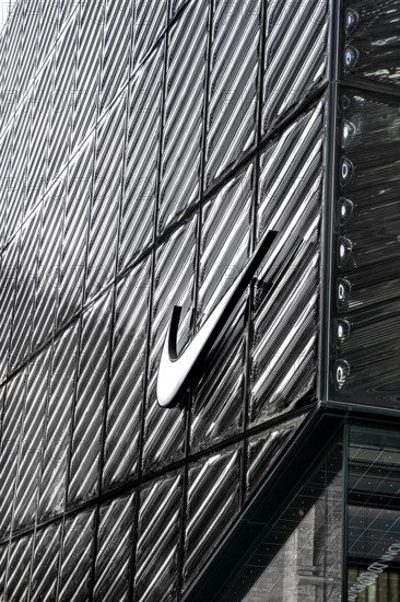 Nike House of Innovation retail store, building exterior detail, 650 Fifth Avenue, Manhattan, New York City, New York, USA