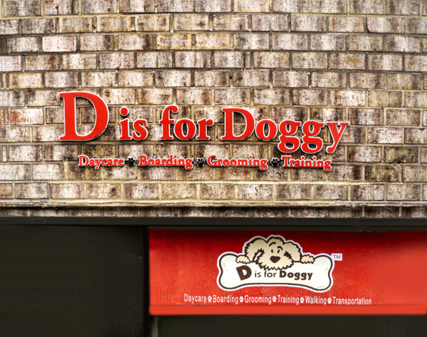D is for Doggy, Daycare, Boarding, Grooming, Training, building exterior detail, Manhattan, New York City, New York, USA