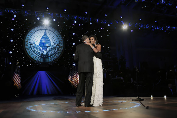 U.S. President Barack Obama and U.S. First Lady Michelle Obama dancing at Neighborhood Inaugural Ball, Walter E. Washington Convention Center, Washington, D.C., USA, Pete Souza, Office of White House Photography, January 20, 2009