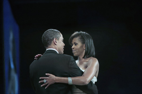 U.S. President Barack Obama and U.S. First Lady Michelle Obama dancing at Home State Inaugural Ball, Walter E. Washington Convention Center, Washington, D.C., USA, Pete Souza, Office of White House Photography, January 20, 2009