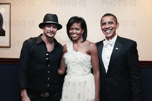 U.S. President Barack Obama and U.S. First Lady Michelle Obama with American Musician and singer Kid Rock at Youth Inaugural Ball, Washington Hilton Hotel, Washington, D.C., USA, Pete Souza, Office of White House Photography, January 20, 2009
