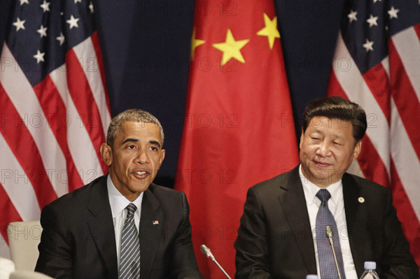 U.S. President Barack Obama and President Xi Jinping of China attending bilateral meeting prior to opening ceremony of United Nations Framework Convention on Climate Change (COP21), Parc des Expositions du Bourget, Le Bourget, Paris, France, Pete Souza, Office of White House Photography, November 30, 2015