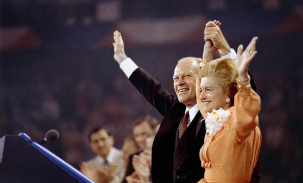 U.S. President Gerald R. Ford and U.S. First Lady Betty Ford at Republican National Convention, Kemper Arena, Kansas City, Missouri, USA, Gerald R. Ford White House Photographs, August 19, 1976