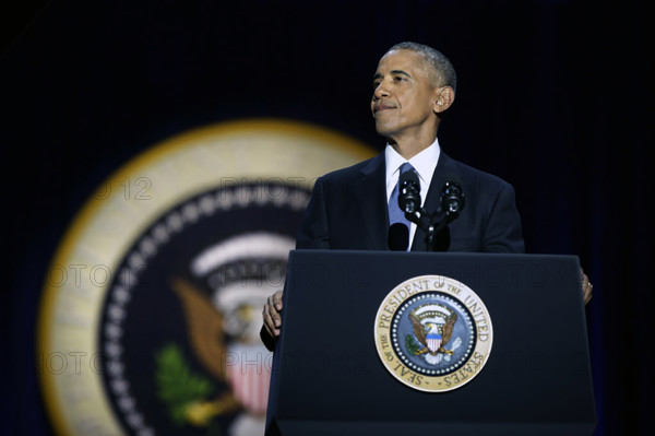 U.S. President Barack Obama delivering his farewell address, McCormick Place Convention Center, Chicago, Illinois, USA, Pete Souza, Office of White House Photography Office, January 10, 2017