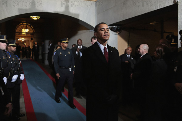 U.S. President-elect Barack Obama walking on stage for Inaugural Ceremony,  U.S. Capitol, Washington, D.C., USA, Pete Souza, Office of White House Photography Office, January 20, 2009
