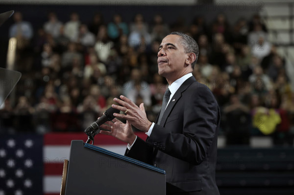 U.S. President Barack Obama remarks on innovation while speaking at Penn State University, State College, Pennsylvania, USA, Pete Souza, Office of White House Photography Office, February 3, 2011
