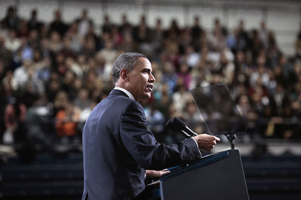 U.S. President Barack Obama remarks on innovation while speaking at Penn State University, State College, Pennsylvania, USA, Pete Souza, Office of White House Photography Office, February 3, 2011